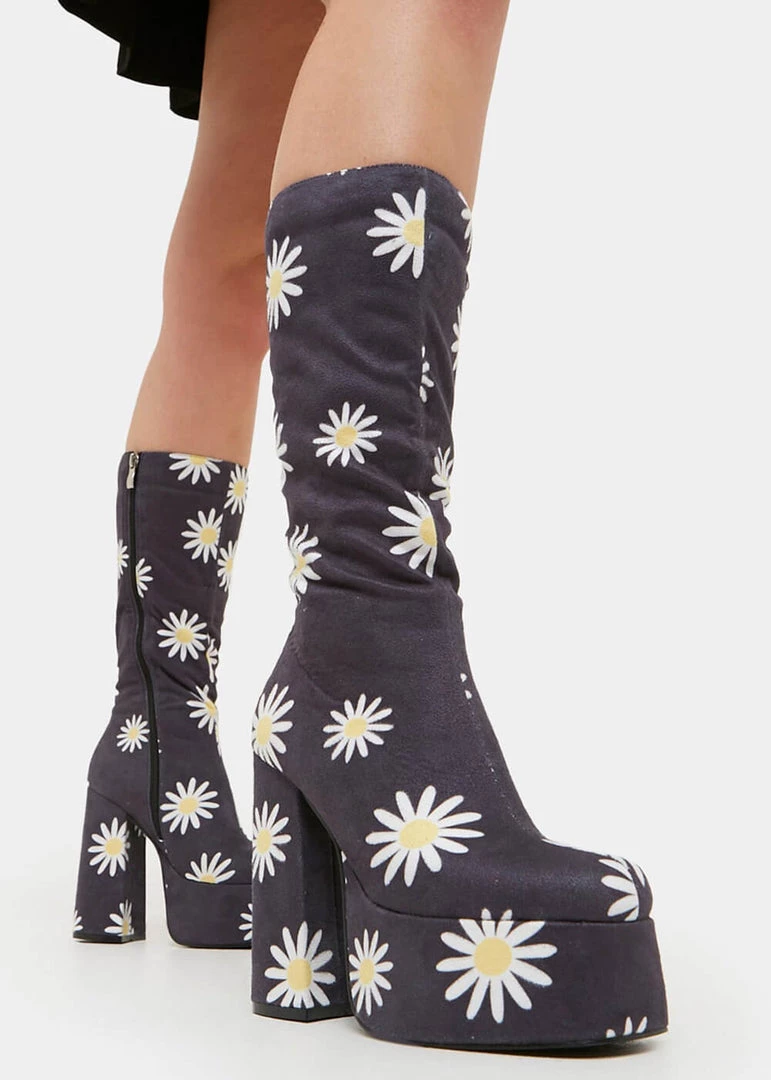 Koi Footwear Crazy Daisy 70's Platform Boots Black