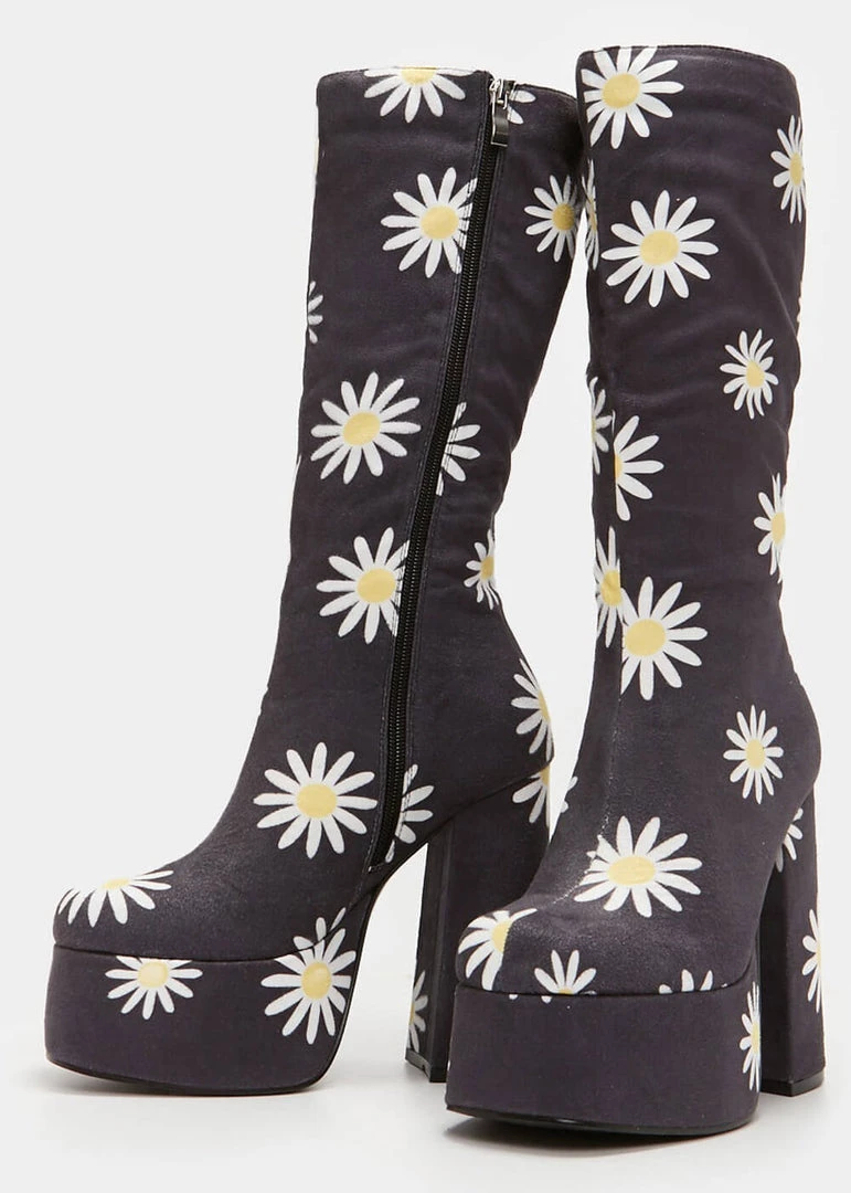 Koi Footwear Crazy Daisy 70's Platform Boots Black