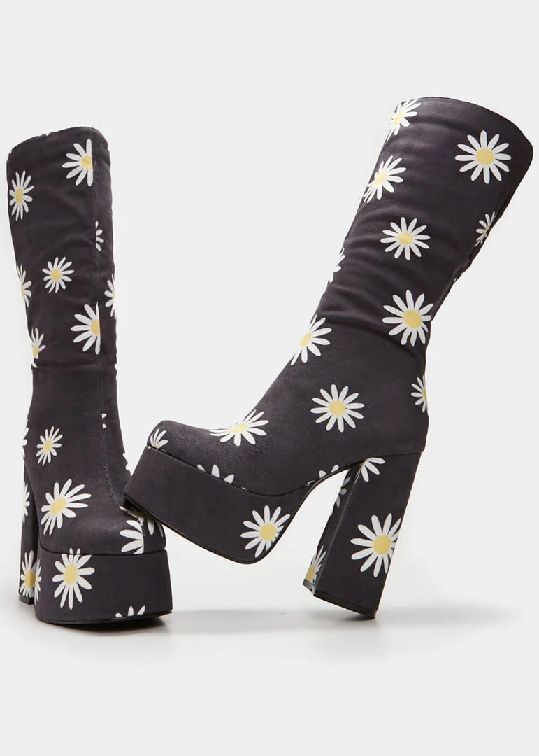 Koi Footwear Crazy Daisy 70's Platform Boots Black
