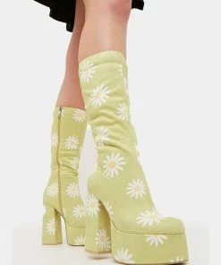 New In Koi Footwear Crazy Daisy 70's Platform Boots Green