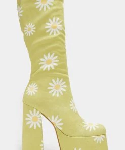 New In Koi Footwear Crazy Daisy 70's Platform Boots Green