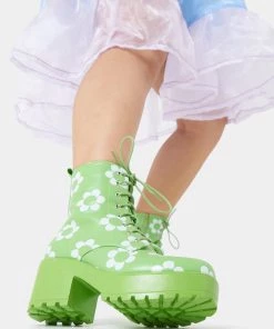 Koi Footwear Orchis Charm 60's Flower Power Boots Green New In