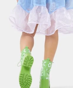 Koi Footwear Orchis Charm 60's Flower Power Boots Green New In