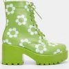 Koi Footwear Orchis Charm 60's Flower Power Boots Green New In