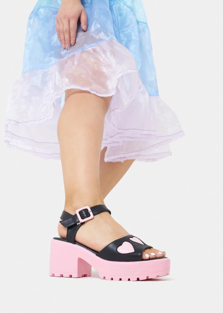 New In Koi Footwear Romance Rebel Heart Sandals Pink