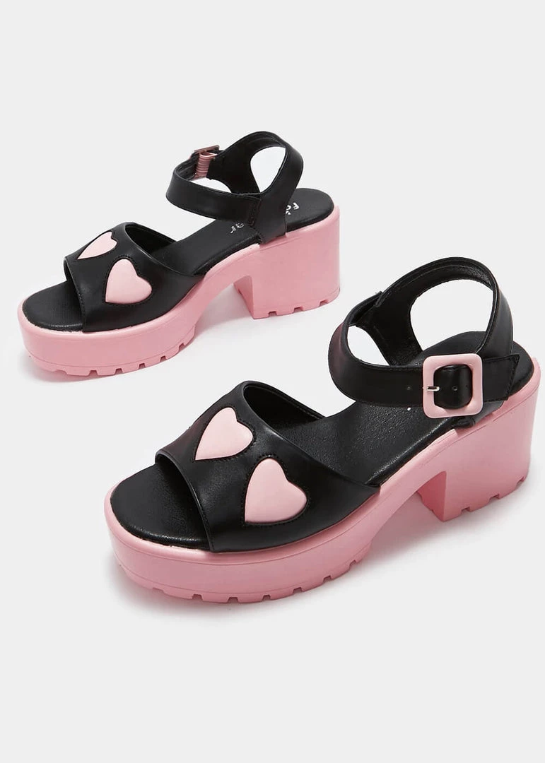 New In Koi Footwear Romance Rebel Heart Sandals Pink