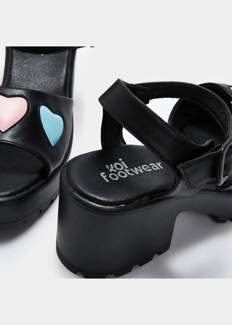 Koi Footwear Romance Rebel Heart Sandals Black New In