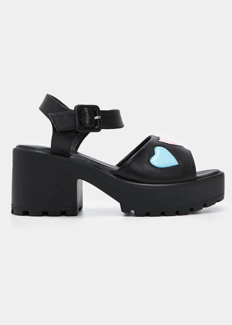 Koi Footwear Romance Rebel Heart Sandals Black New In