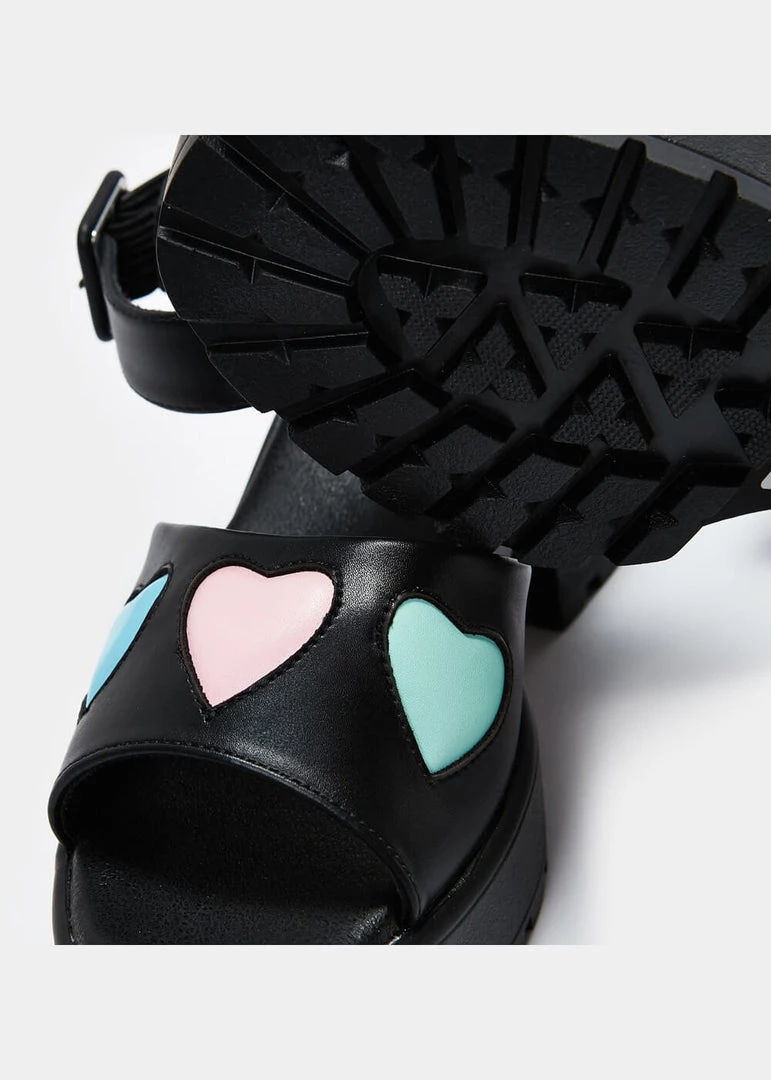 Koi Footwear Romance Rebel Heart Sandals Black New In