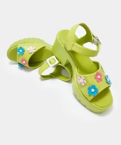 Koi Footwear Cozy Flower Garden Sandals Green New In