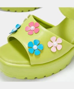 Koi Footwear Cozy Flower Garden Sandals Green New In