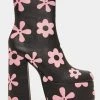 Koi Footwear Empty Flowers 70's Platform Boots Black New In