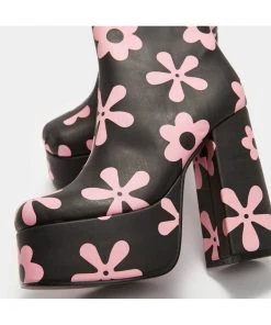 Koi Footwear Empty Flowers 70's Platform Boots Black New In