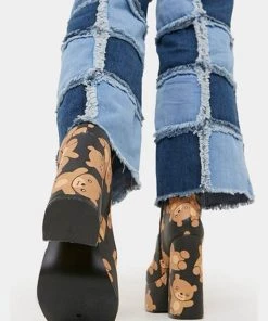 Koi Footwear Bungle Burden Teddy Bear 70's Platform Boots Black New In