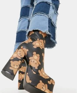 Koi Footwear Bungle Burden Teddy Bear 70's Platform Boots Black New In
