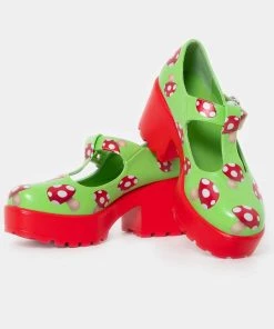 Koi Footwear Sai Toad Mushroom Mary Janes Pumps Green New In
