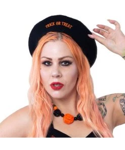 Kreepsville Trick Or Treat Pumpkin Beret Black