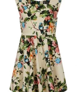 New In Lady Vintage Kids Hummingbird 50's Swing Dress Champagne