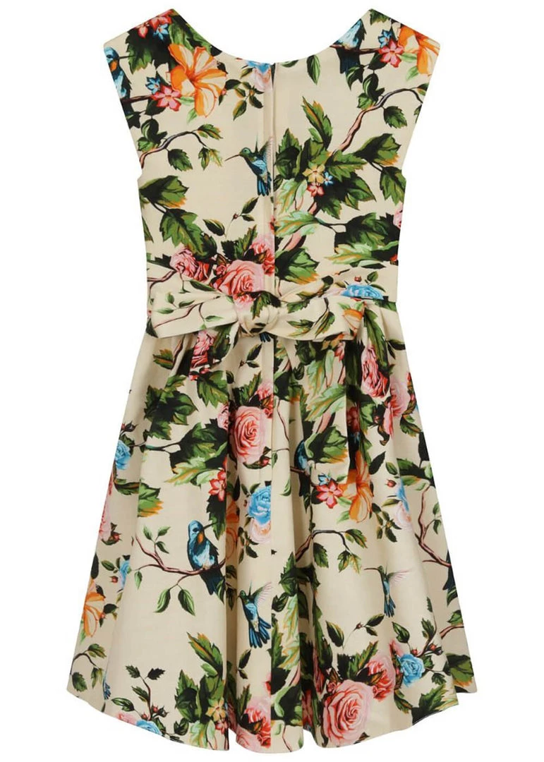 New In Lady Vintage Kids Hummingbird 50's Swing Dress Champagne