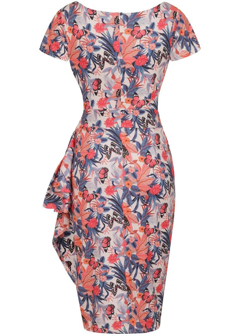 Lady Vintage Elsie Summer Scenes 50's Pencil Dress New In