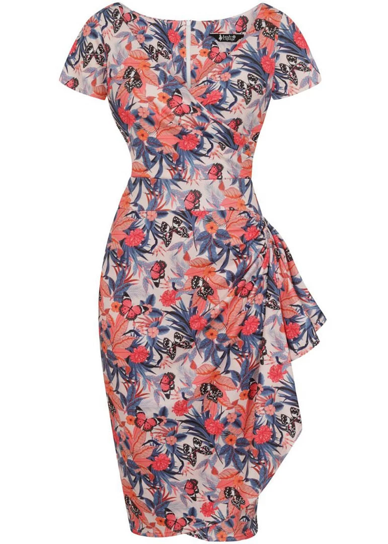 Lady Vintage Elsie Summer Scenes 50's Pencil Dress New In