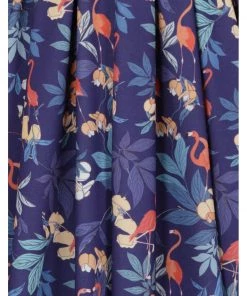 New In Lady Vintage Eva Flamingo 50's Swing Dress Navy