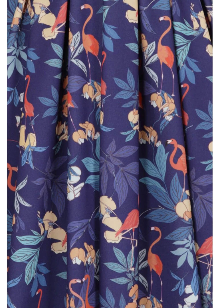 New In Lady Vintage Eva Flamingo 50's Swing Dress Navy