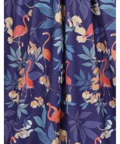 New In Lady Vintage Eva Flamingo 50's Swing Dress Navy