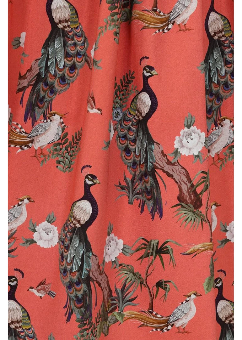 Lady Vintage Dirdle Birds Of A Feather 50's Swing Dress Coral New In