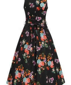 Lady Vintage Hepburn Ditsy Floral 50's Swing Dress Black