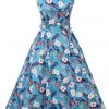 New In Lady Vintage Hepburn Butterfly 50's Swing Dress Blue