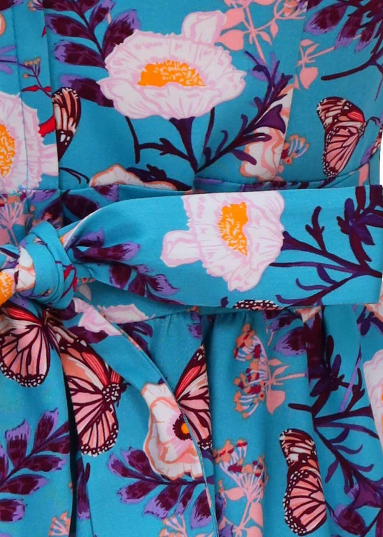 New In Lady Vintage Hepburn Butterfly 50's Swing Dress Blue