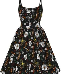 Lady Vintage Halliday Ditsy Daisy 50's Swing Dress Black
