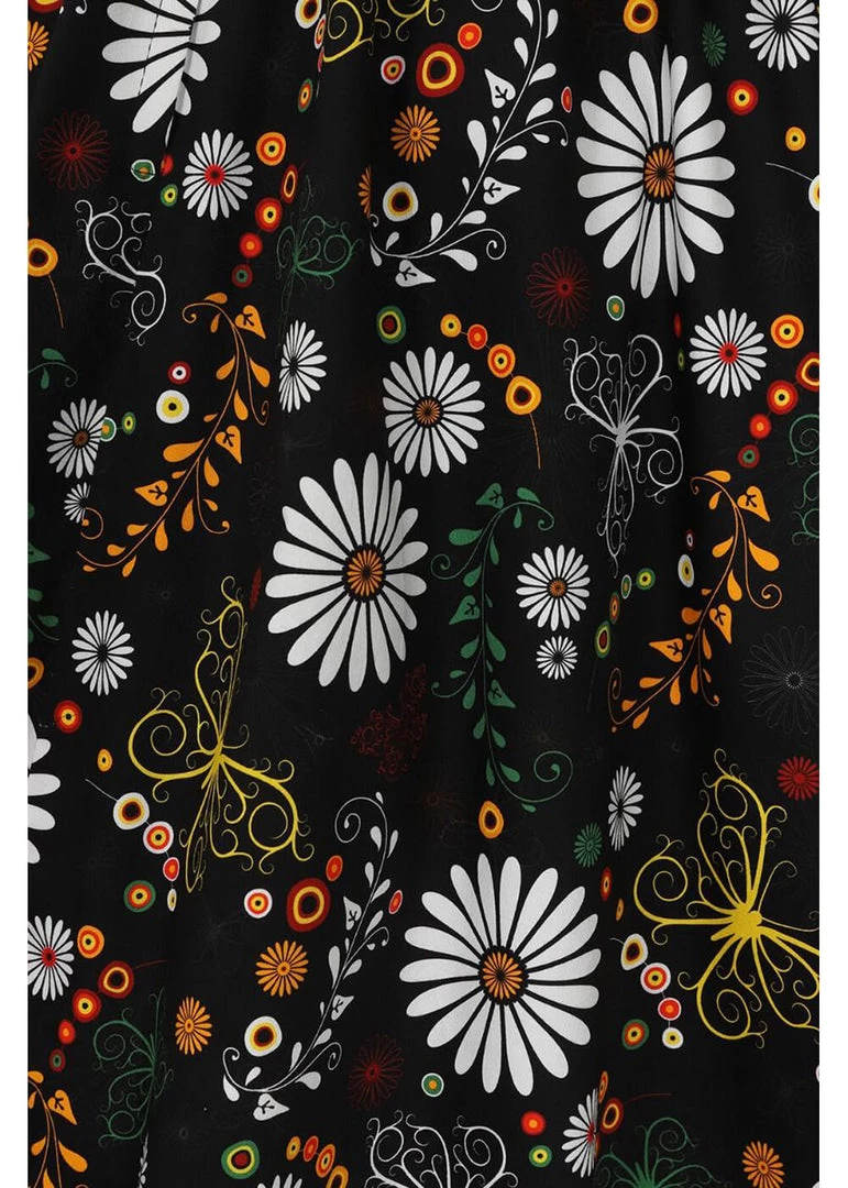 Lady Vintage Halliday Ditsy Daisy 50's Swing Dress Black