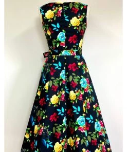 New In Lady Vintage Hepburn Panther's Paradise 50's Swing Dress Black