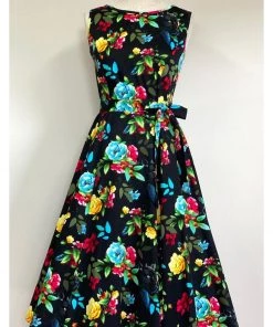 New In Lady Vintage Hepburn Panther's Paradise 50's Swing Dress Black