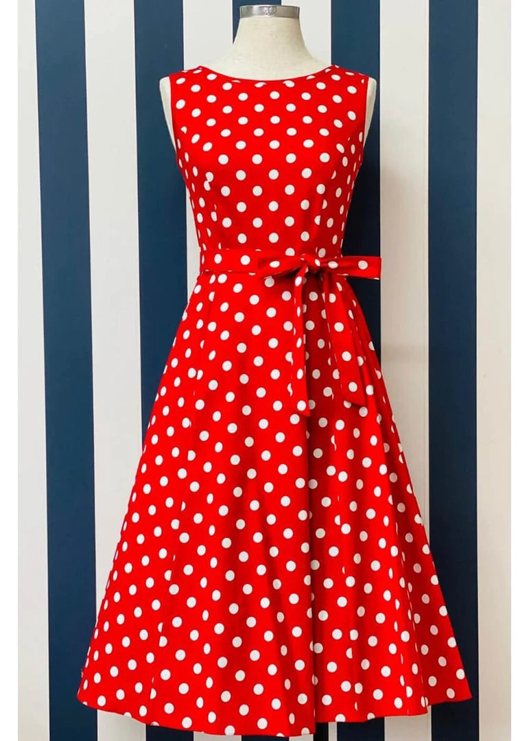 Lady Vintage Hepburn Polkadot 50's Swing Dress Red White