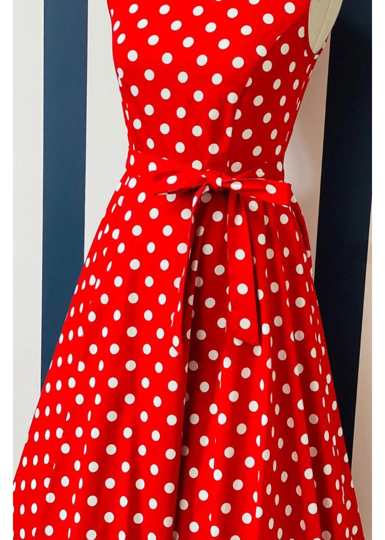 Lady Vintage Hepburn Polkadot 50's Swing Dress Red White