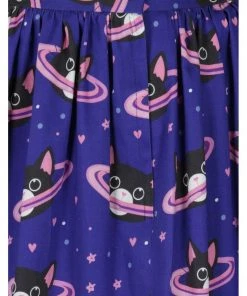 Lady Vintage Space Cats 50's Swing Skirt Blue
