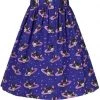 Lady Vintage Space Cats 50's Swing Skirt Blue