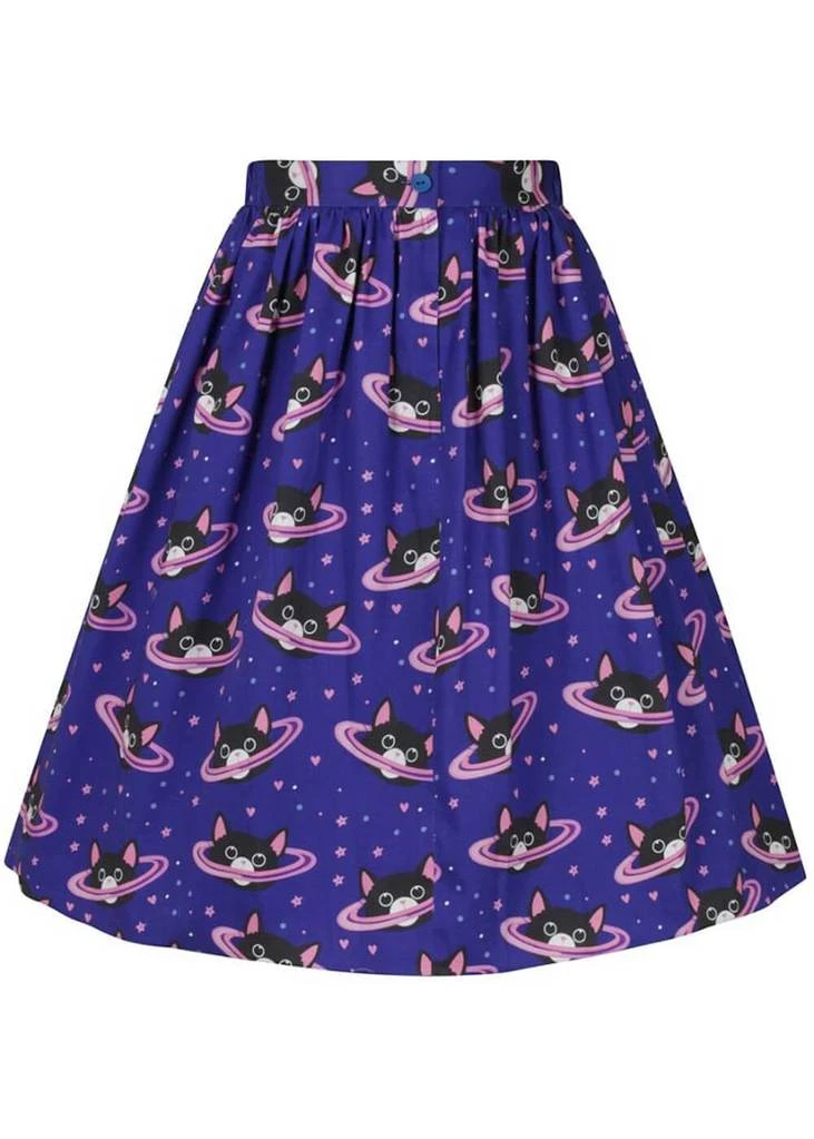 Lady Vintage Space Cats 50's Swing Skirt Blue