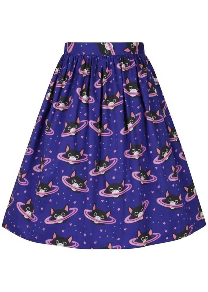 Lady Vintage Space Cats 50's Swing Skirt Blue