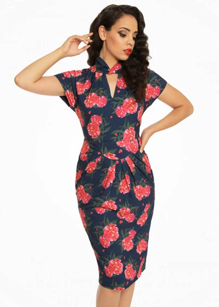 Lindy Bop Emma Camellias 40's Pencil Dress