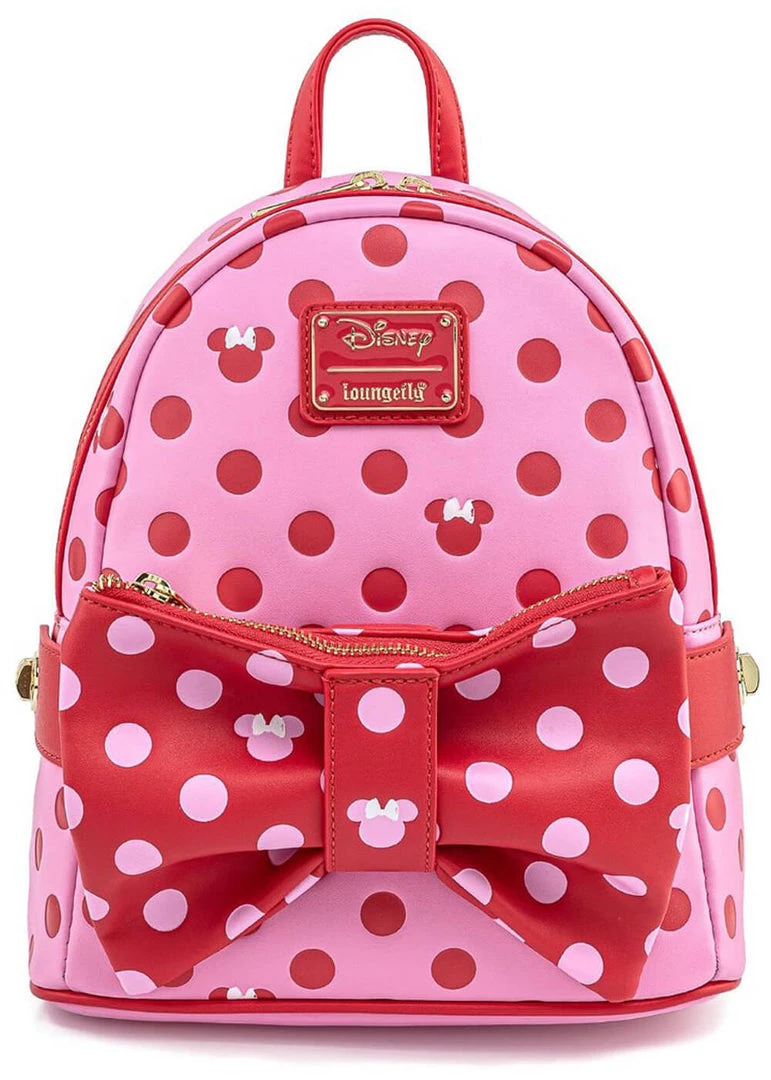 Loungefly Disney Minnie Mouse Polkadot Bow Backpack Wth Fanny Pack Pink