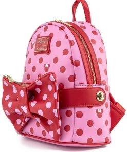 Loungefly Disney Minnie Mouse Polkadot Bow Backpack Wth Fanny Pack Pink
