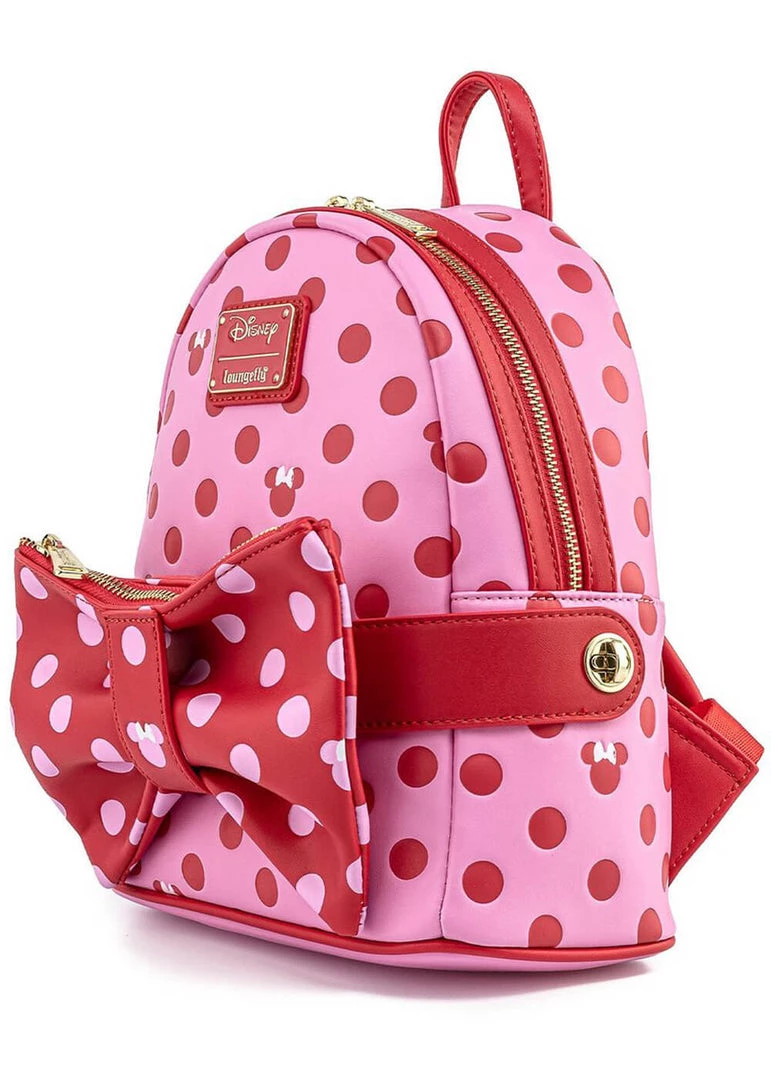 Loungefly Disney Minnie Mouse Polkadot Bow Backpack Wth Fanny Pack Pink