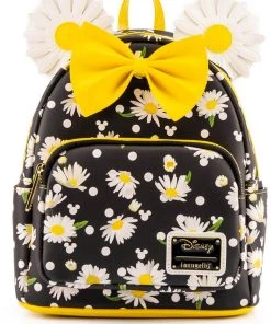 New In Loungefly Disney Minnie Mouse Daisies Backpack Black