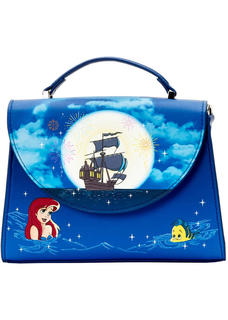 New In Loungefly Disney Little Mermaid Ariel Glow Fireworks Crossbody Bag Blue