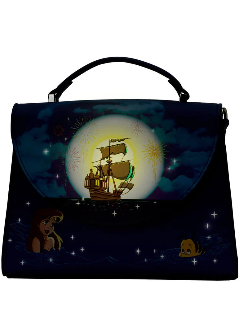 New In Loungefly Disney Little Mermaid Ariel Glow Fireworks Crossbody Bag Blue