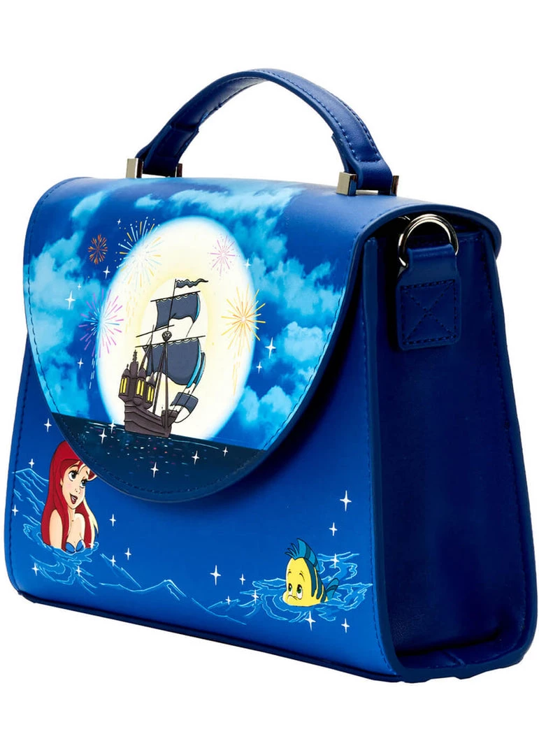 New In Loungefly Disney Little Mermaid Ariel Glow Fireworks Crossbody Bag Blue